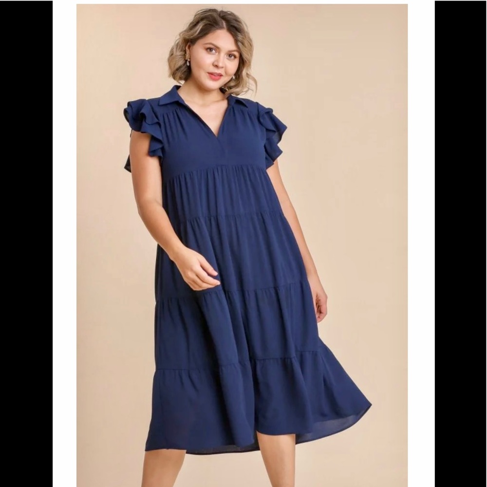 Womens Umgee Navy Multi Tiered Dress XL NWT